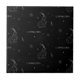 Capricorn Zodiac Pattern in Black and White Ceramic Tile