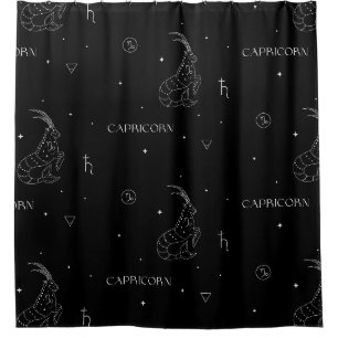 Capricorn Zodiac Pattern in Black and White Shower Curtain