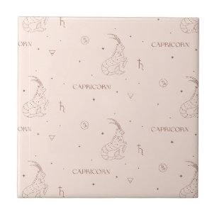 Capricorn Zodiac Pattern in Brown and Burgundy Ceramic Tile