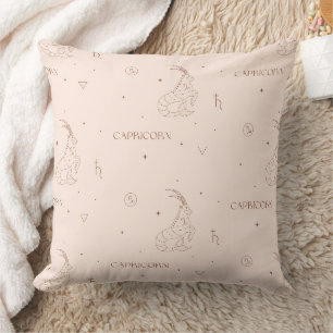 Capricorn Zodiac Pattern in Brown and Burgundy Cushion
