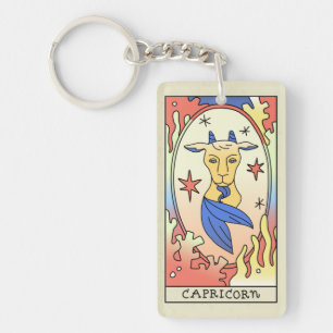 Capricorn Zodiac Sign Abstract Art Vintage Key Ring
