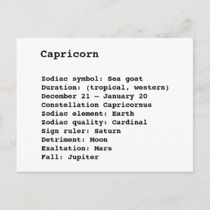Capricorn Zodiac Sign Astrology birthday Postcard