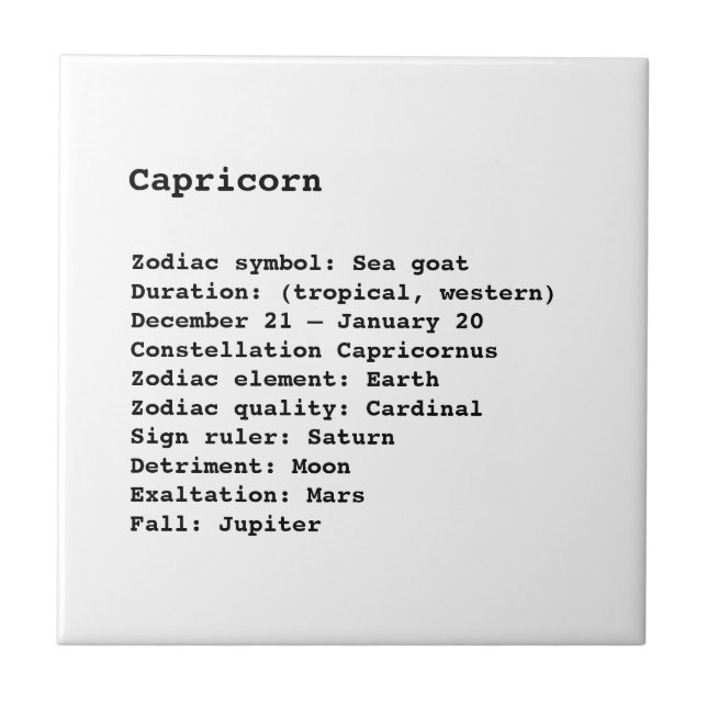 Capricorn Zodiac Sign Astrology black white Ceramic Tile (Front)