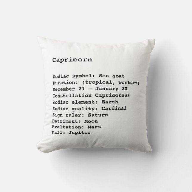 Capricorn Zodiac Sign Astrology black white Cushion (Front)