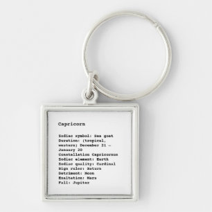 Capricorn Zodiac Sign Astrology black white Key Ring
