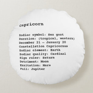 Capricorn Zodiac Sign Astrology black white Round Cushion