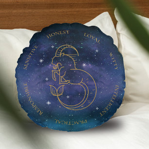 Capricorn Zodiac Sign Astrology Personality Traits Round Cushion