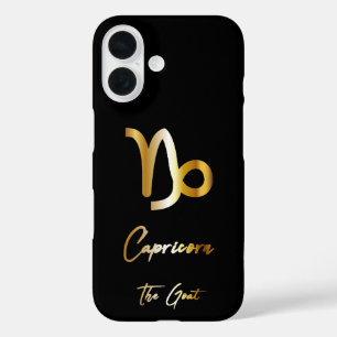 Capricorn Zodiac Sign, Black & Gold  iPhone 16 Case
