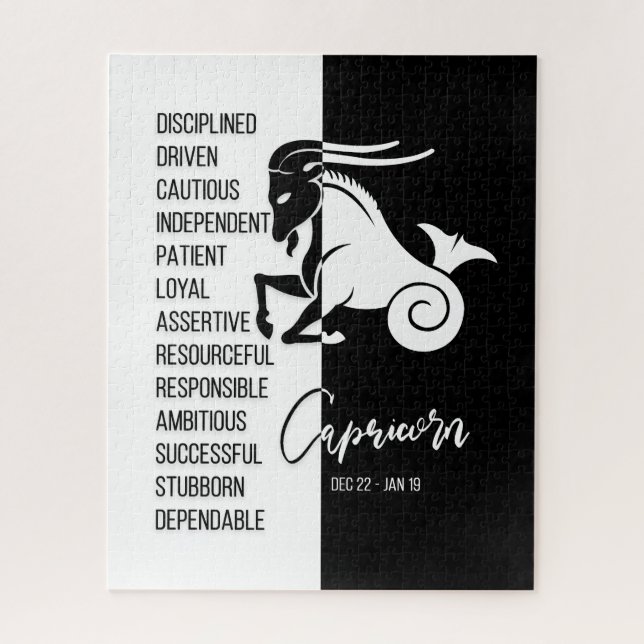 Capricorn Zodiac Sign, Black & White Jigsaw Puzzle (Vertical)
