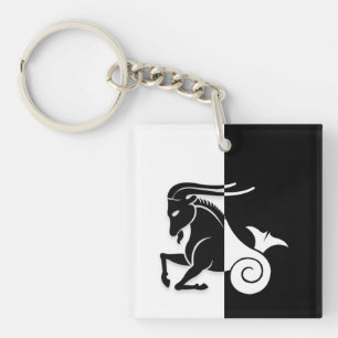 Capricorn Zodiac Sign, Black & White Keychain