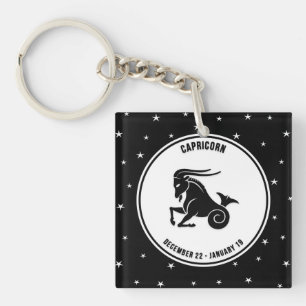 Capricorn Zodiac Sign, Black & White Keychain