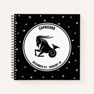 Capricorn Zodiac Sign, Black & White Notebook