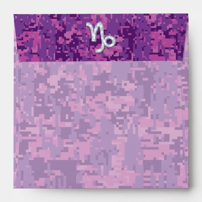 Capricorn Zodiac Sign Fuchsia Digital Camouflage Envelopes (Back (Top Flap))