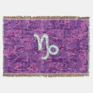 Capricorn Zodiac Sign Fuchsia Digital Camouflage Throw Blanket