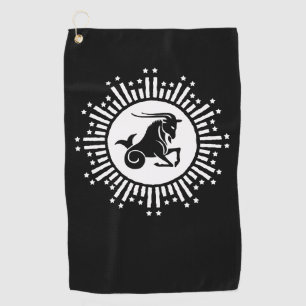 Capricorn Zodiac Sign Goat Cosmic Starburst Design Golf Towel