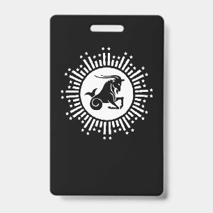 Capricorn Zodiac Sign Goat Cosmic Starburst Design ID Badge