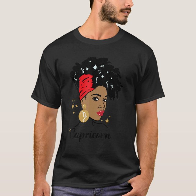 Capricorn Zodiac Sign Horoscope Cute Afro Astrolog T-Shirt (Front)