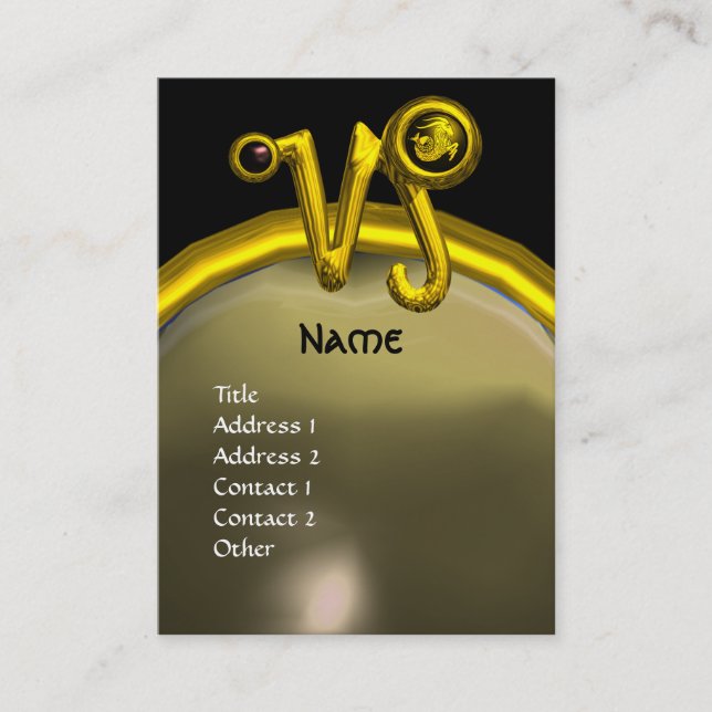 CAPRICORN ZODIAC SIGN JEWEL MONOGRAM BUSINESS CARD (Front)