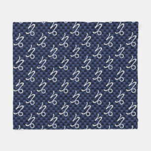 Capricorn Zodiac Sign navy blue carbon fibre style Fleece Blanket