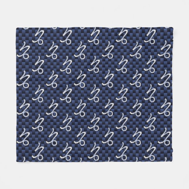 Capricorn Zodiac Sign navy blue carbon fibre style Fleece Blanket (Front (Horizontal))