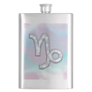 Capricorn Zodiac Sign on Mother of Pearl Style Hip Flask