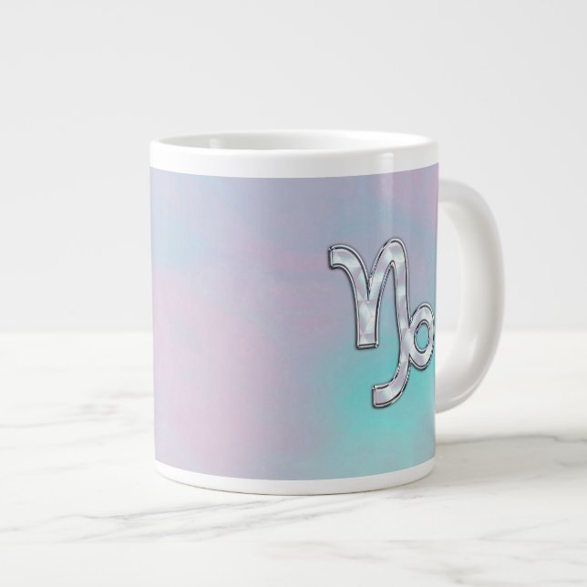 Capricorn Zodiac Sign on Mother of Pearl Style Large Coffee Mug (Front Right)