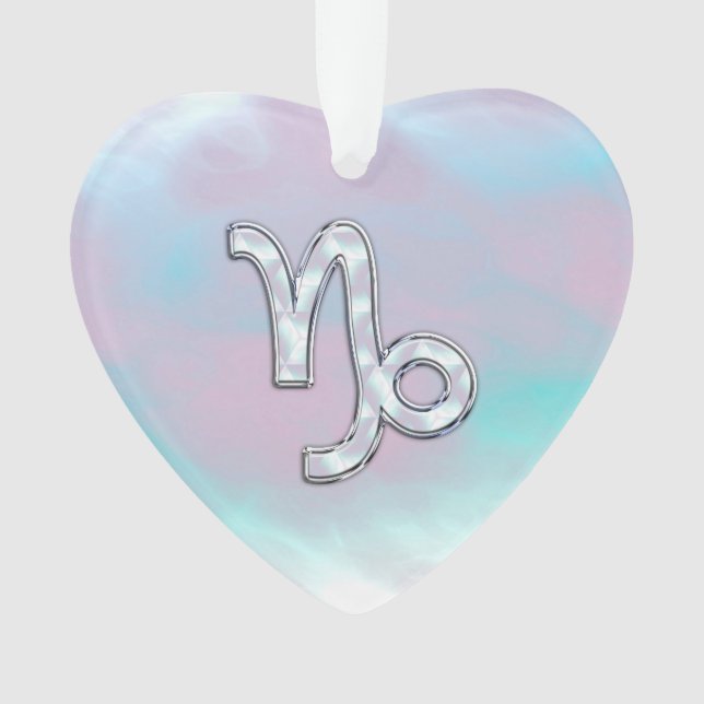 Capricorn Zodiac Sign on Mother of Pearl Style Ornament (Front)