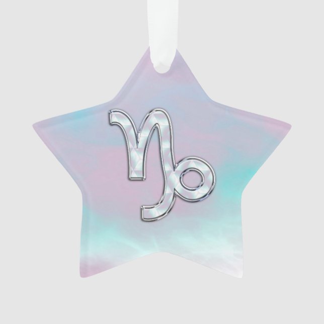 Capricorn Zodiac Sign on Mother of Pearl Style Ornament (Front)