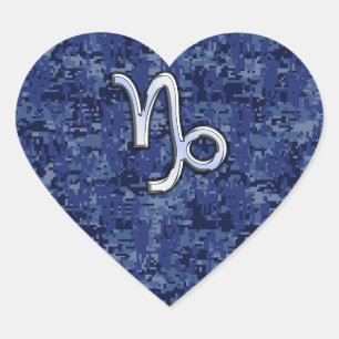 Capricorn Zodiac Sign on navy blue digital camo Heart Sticker