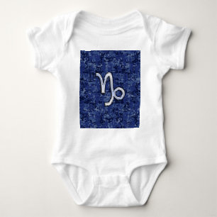 Capricorn Zodiac Sign on Navy Digital Camouflage Baby Bodysuit