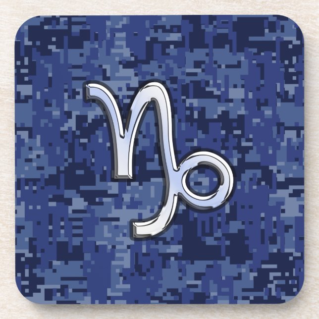 Capricorn Zodiac Sign on Navy Digital Camouflage Coaster (Front)