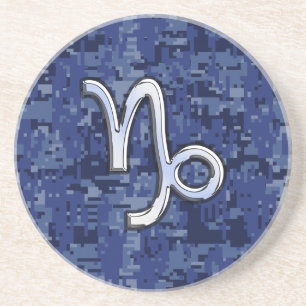 Capricorn Zodiac Sign on Navy Digital Camouflage Coaster