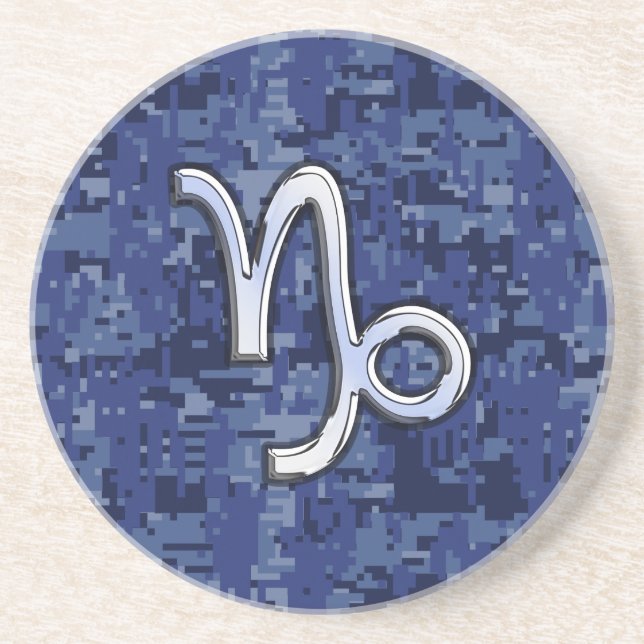 Capricorn Zodiac Sign on Navy Digital Camouflage Coaster (Front)