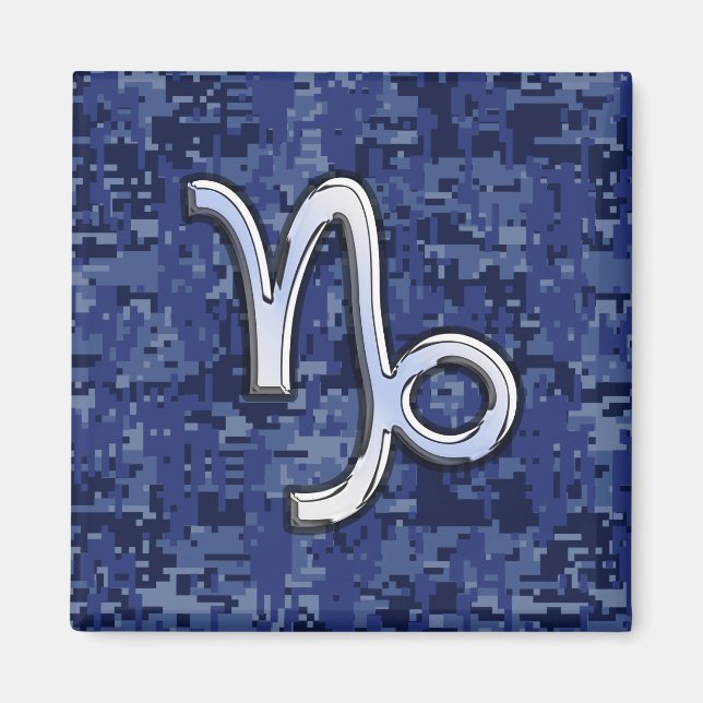 Capricorn Zodiac Sign on Navy Digital Camouflage Magnet (Front)