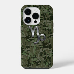 Capricorn Zodiac Sign on olive green camo iPhone 14 Pro Case