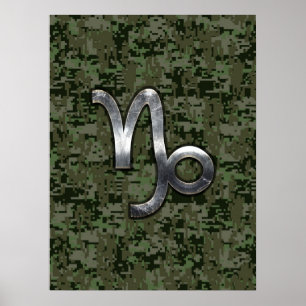 Capricorn Zodiac Sign on olive green digital camo