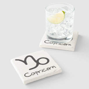 Capricorn Zodiac Sign on White Background Stone Coaster