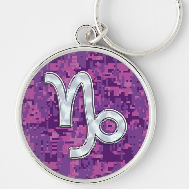 Capricorn Zodiac Sign Pink Digital Camouflage Key Ring (Front)