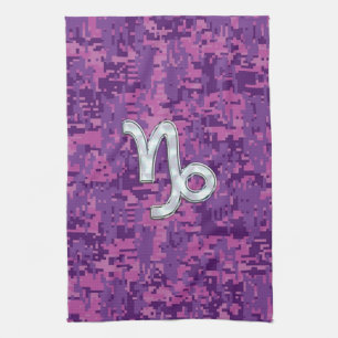Capricorn Zodiac Sign Pink Digital Camouflage Tea Towel