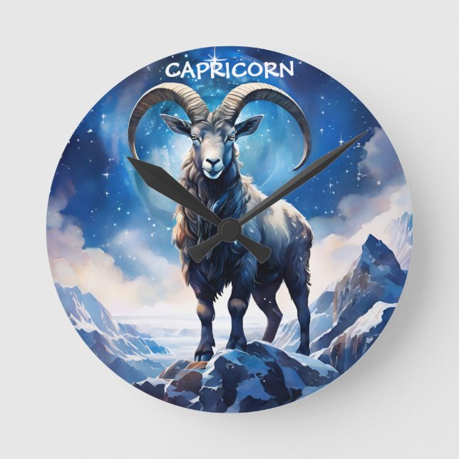 Capricorn Zodiac Sign Poster Round Clock (Front)