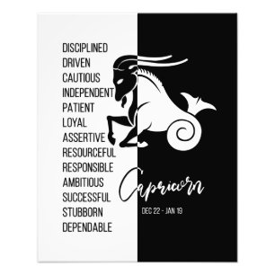 Capricorn Zodiac Sign Print, Black & White