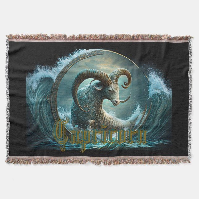 Capricorn Zodiac Sign Throw Blanket (Front)