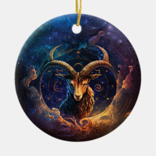 Capricorn Zodiac Sign Watercolor Design Ceramic Ornament