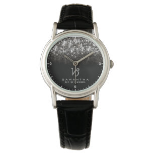Capricorn Zodiac Silver Glitter Stars Birth Date Watch