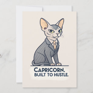 Capricorn Zodiac Sphynx Cat Built Hustle Art Holiday Card