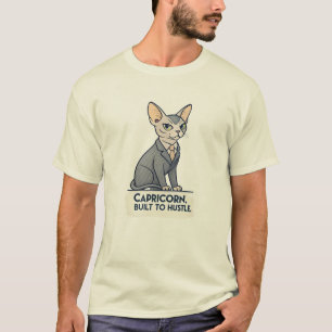 Capricorn Zodiac Sphynx Cat Built Hustle Art T-Shirt