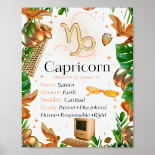 Capricorn Zodiac Star Sign Y2K White 4:5 Poster