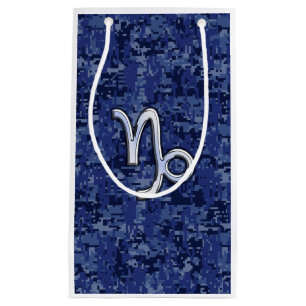 Capricorn Zodiac Symbol Blue Digital Camouflage Small Gift Bag