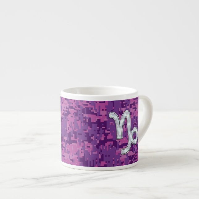 Capricorn Zodiac Symbol Fuchsia Digital Camouflage Espresso Cup (Front Right)
