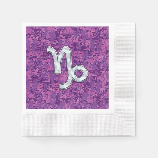 Capricorn Zodiac Symbol Fuchsia Digital Camouflage Napkin (Front)